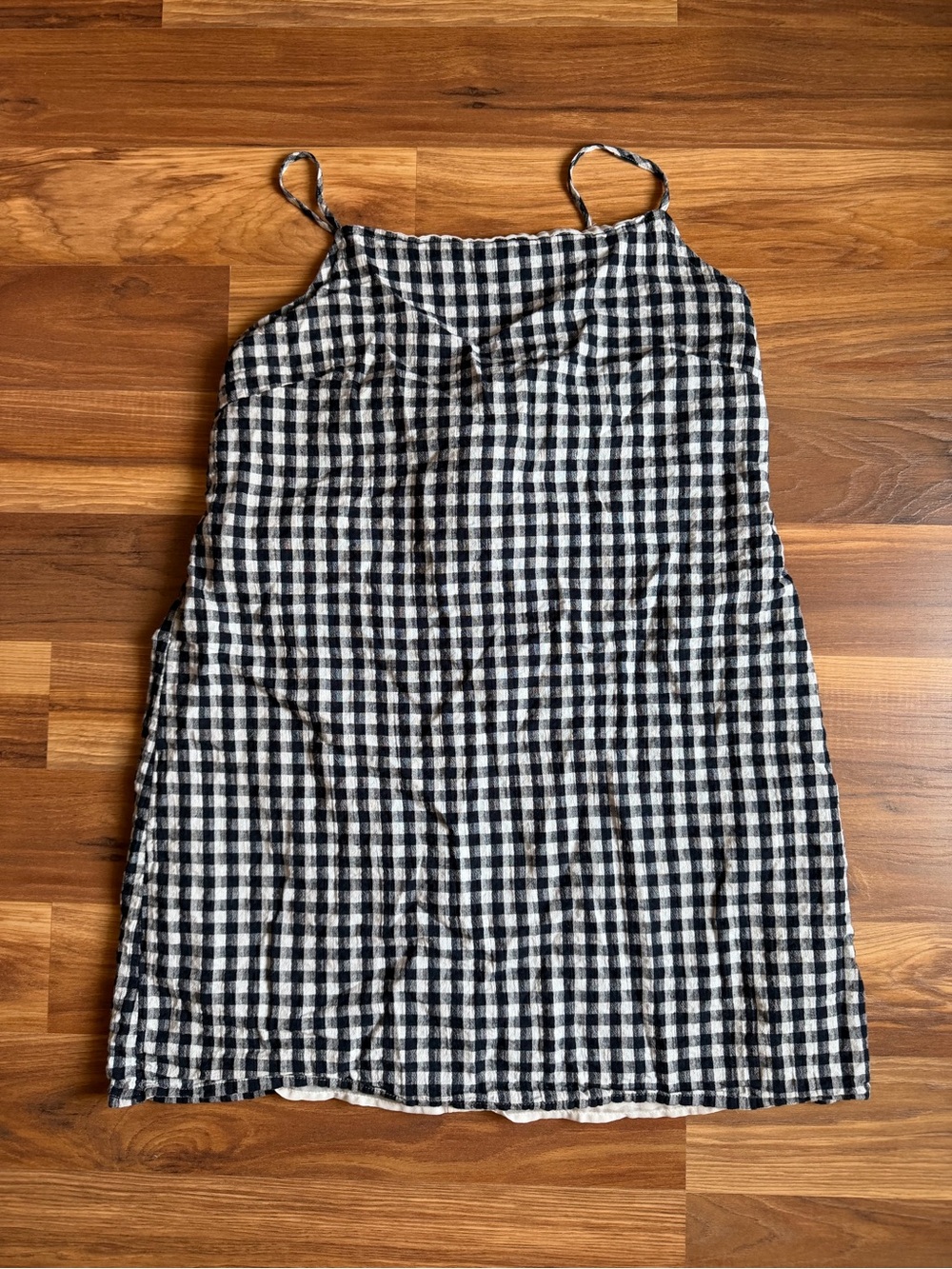 American Eagle XL Black White Gingham Tie Back Cotton Linen Mini Dress